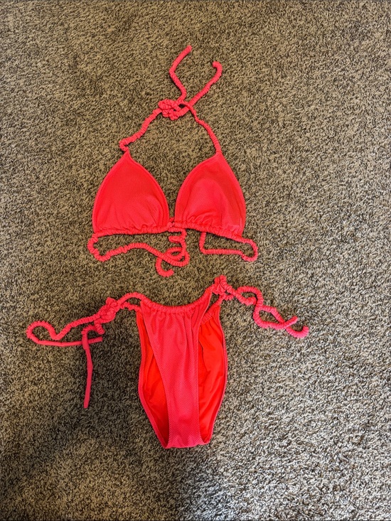 aerie Other - Aerie - Neon Pink Crochet-Trim Triangle Bikini